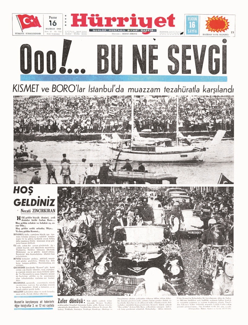 Сначала воспоминания Боро о его путешествии печатались в газете Hürriyet, позднее, в 1969 году, они вышли отдельной книгой «На всех парусах: Путешествие на "Кисмете" вокруг света» (Pupa Yelken: Kısmet’in Dünya Seyahati). 